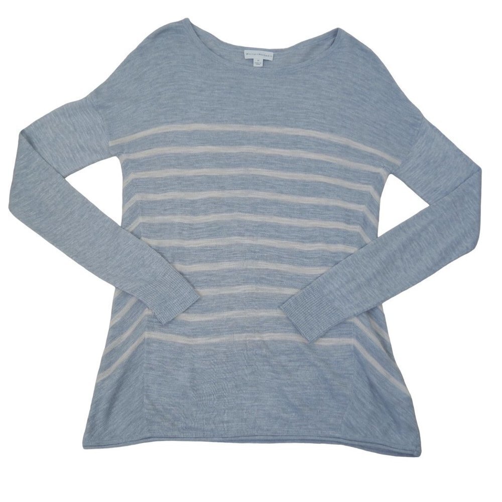 WHITE + WARREN Women's Gray & Cream Stripe Wool Blend Pullover Sweater Size M